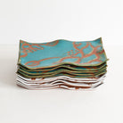 Set of authentic Japanese ceramic sushi plate in white and emerald green.